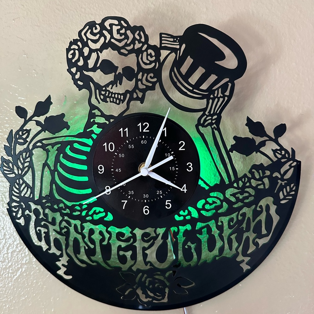 Grateful Dead Inspired Black Bertha Skeleton Wall Clock - LED Accent - Picture 10 of 13